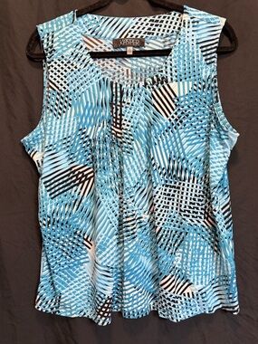 Kasper Blue and Black Abstract Print Sleeveless Top